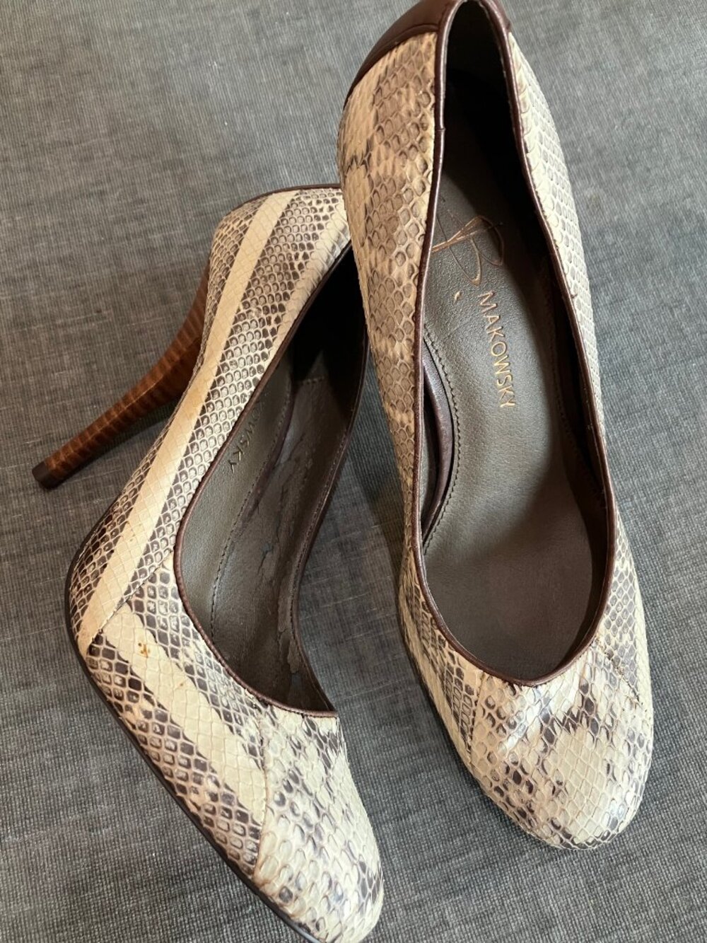 B Makowsky Womens 8 Snakeskin Print Leather Pumps 4" Stiletto Heels Y2K
